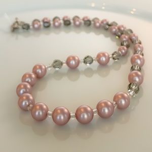 💕Pink crystal bead & pearl necklace, homemade💕